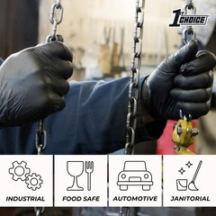 Large Pack Of 100 Black Nitrile Disposable Gloves Latex Free Food Safe Punctu…