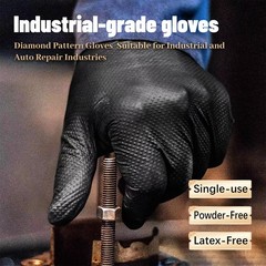 GP CRAFT Heavy Duty Black Diamond Grip 8mil Nitrile Gloves – Industrial Grade…